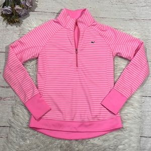 Vineyard Vines Pink Striped Half-Zip Hoodie
